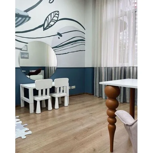 Unique table legs with round elements from beech
